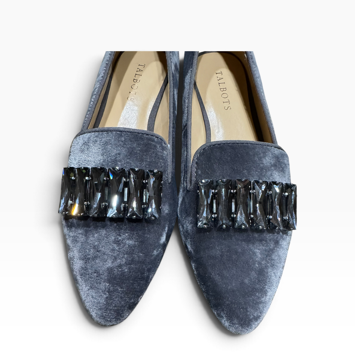 Talbots Edison Stone Gray Velvet Jeweled Flats Women’s 8.5M - Pre-owned like new/excellent condition