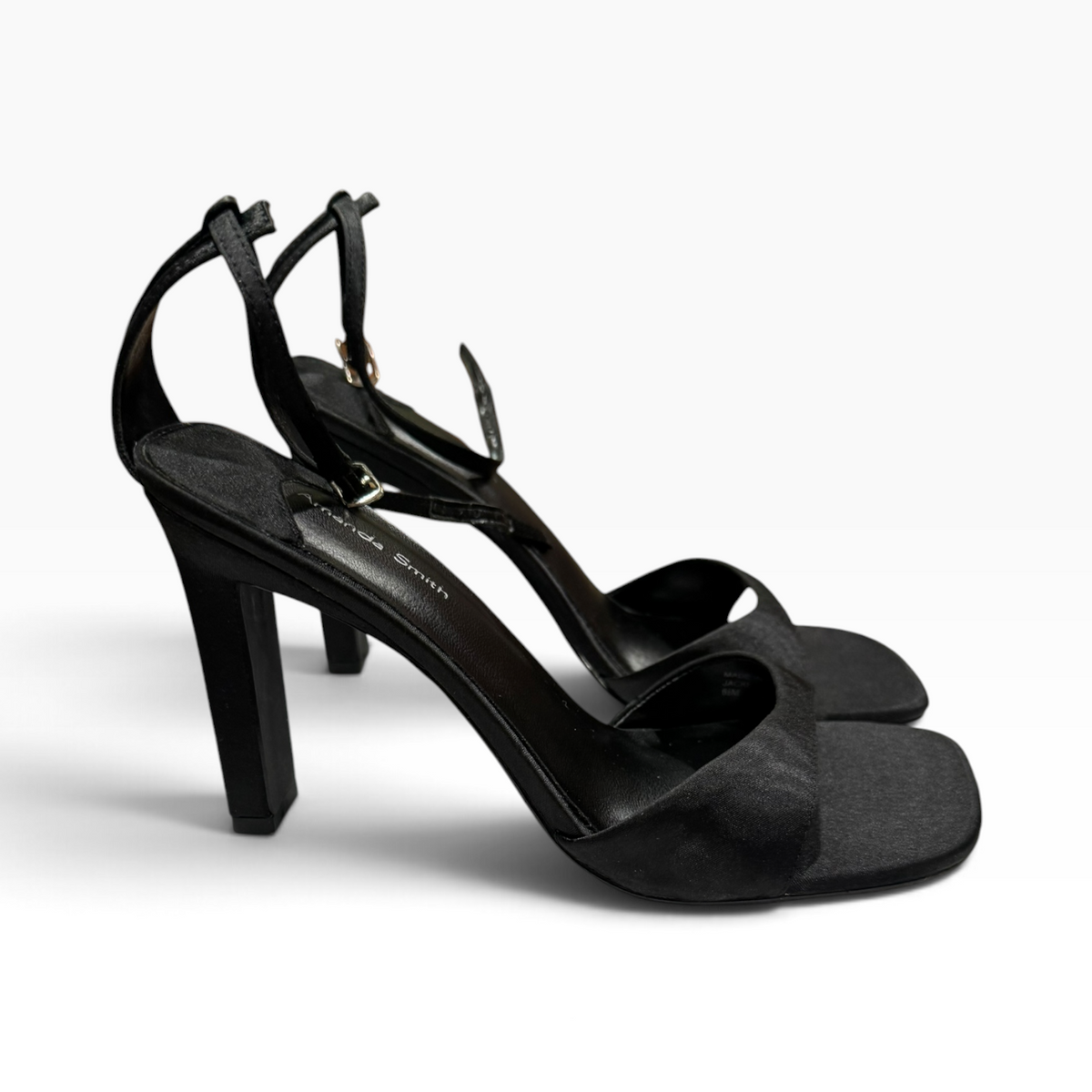 Amanda Smith Women’s 6.5M Black Satin Ankle-Strap - New