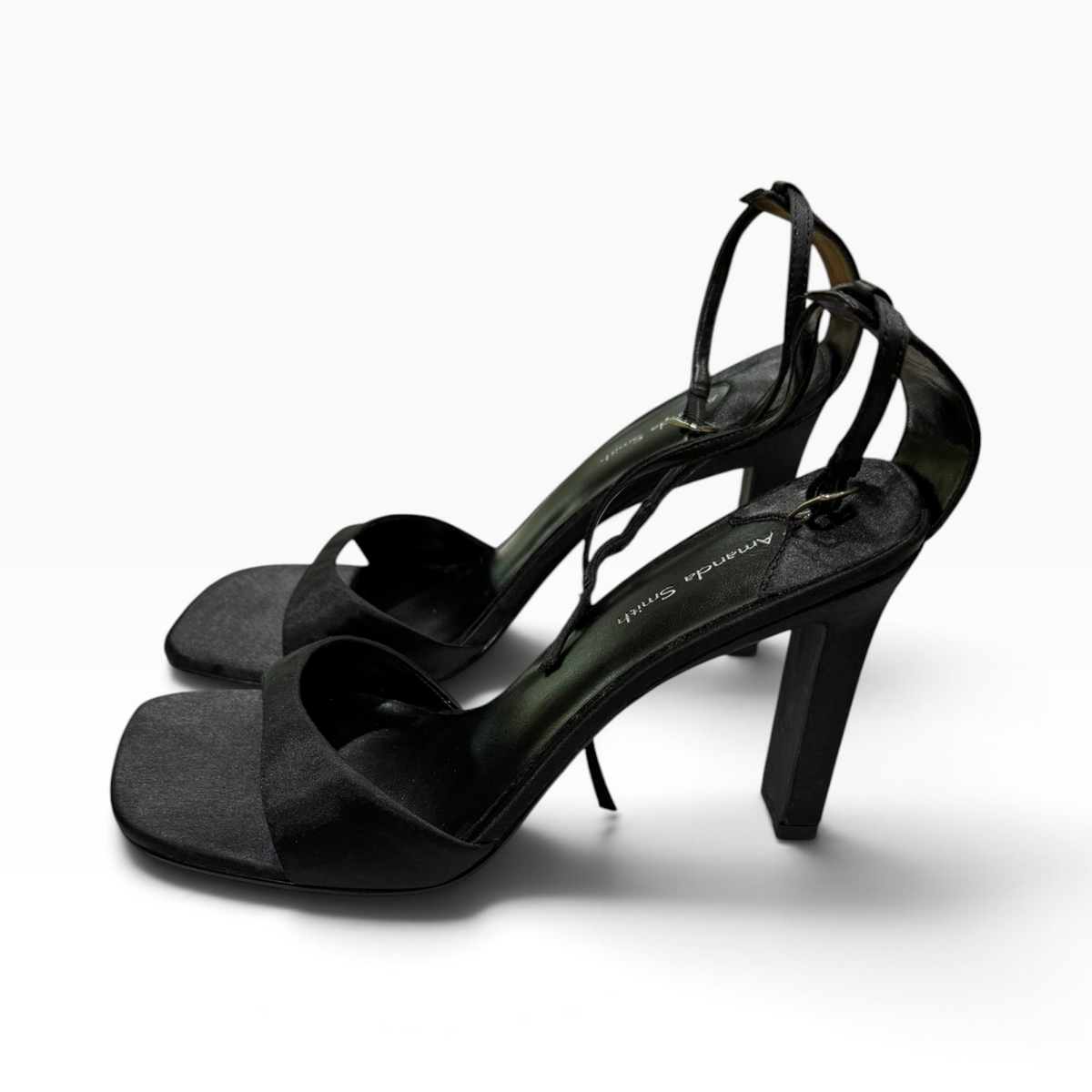 Amanda Smith Women’s 6.5M Black Satin Ankle-Strap - New