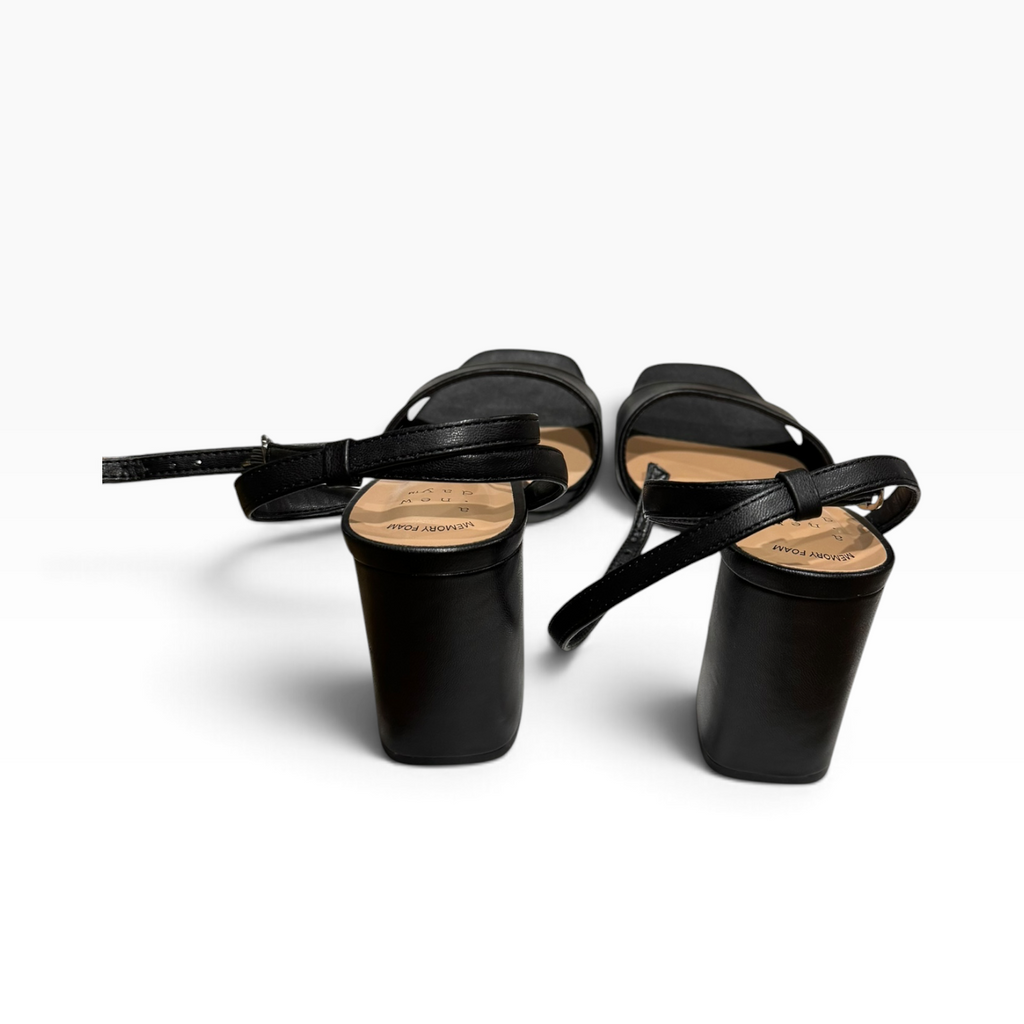 A New Day Haley Women’s 8.5 Black Ankle-Strap Block-Heel Sandals AEB42 - Pre-owned