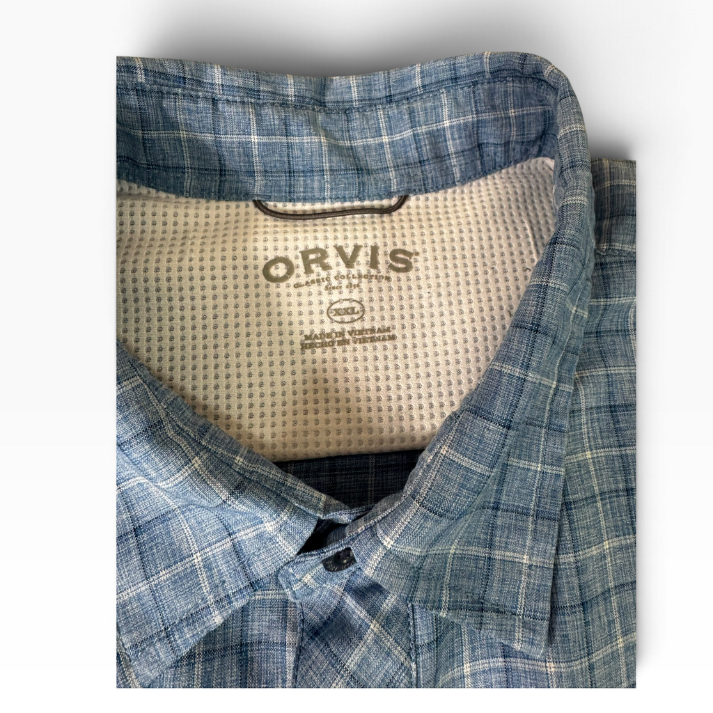 Orvis Men’s XL Blue Plaid Short Sleeve Button-Up Shirt - Pre-owned