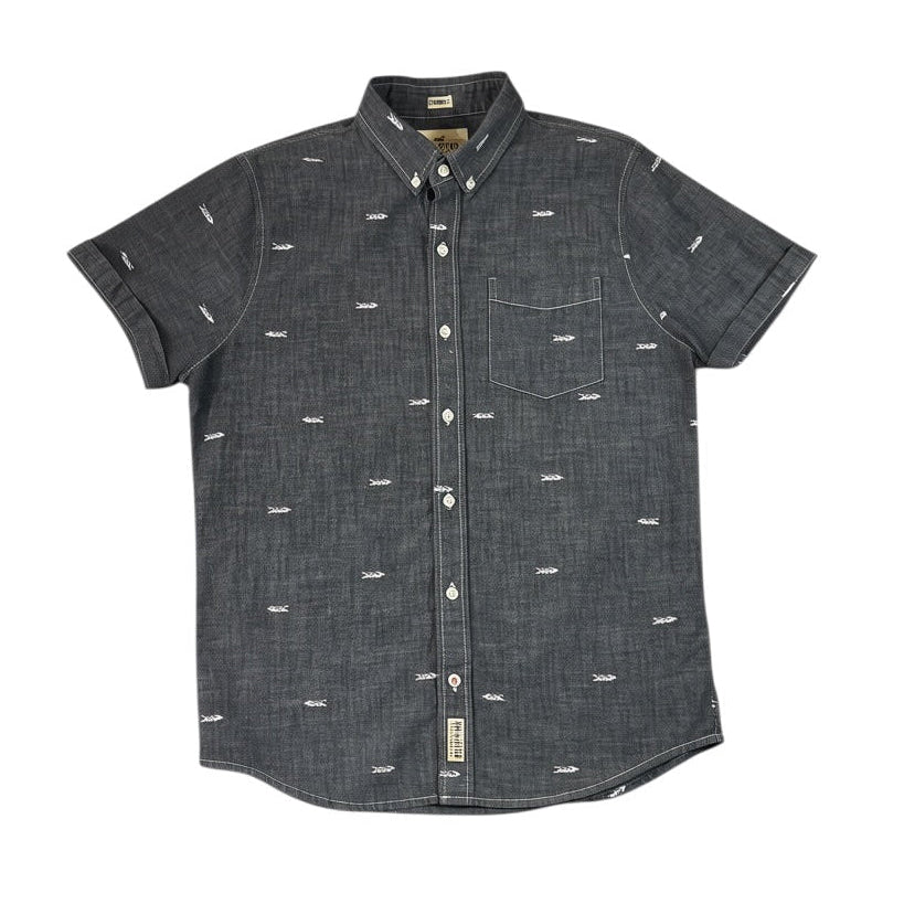 Hollister Men’s L Dark Chambray Arrow Print Short Sleeve Shirt Pre-owned