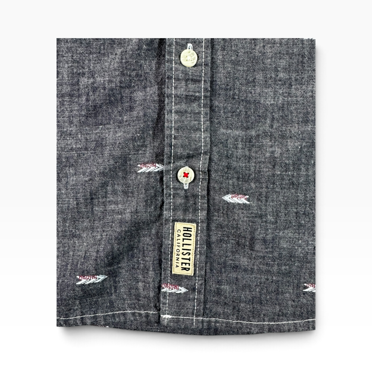 Hollister Men’s L Dark Chambray Arrow Print Short Sleeve Shirt Pre-owned