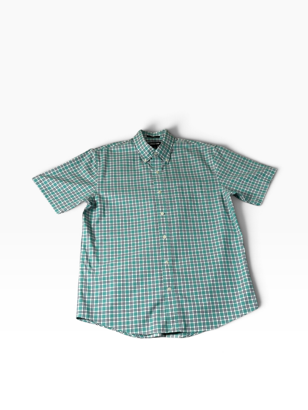 LANDS' END Men’s M Green Plaid Short Sleeve Button-Down Shirt - Pre-owned