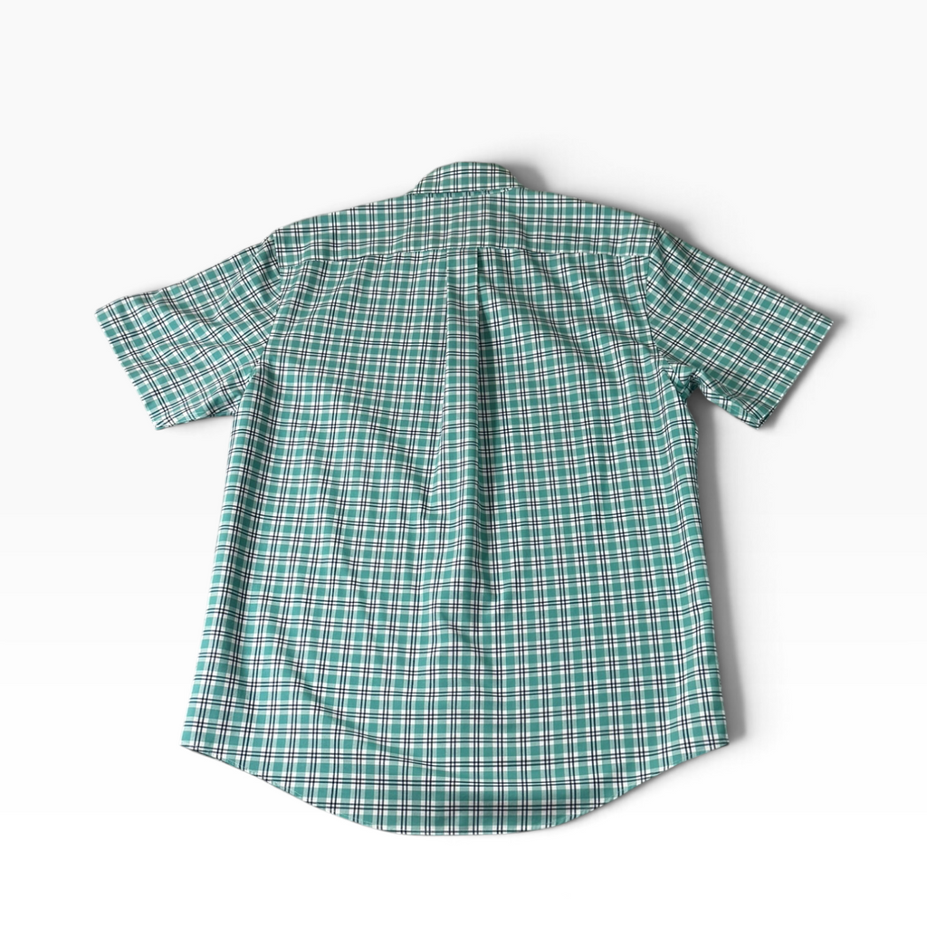 LANDS' END Men’s M Green Plaid Short Sleeve Button-Down Shirt - Pre-owned