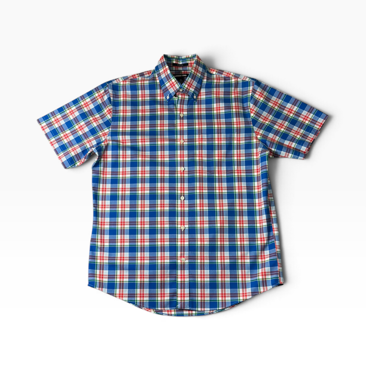 LANDS' END Men’s M Twill Plaid Short Sleeve Shirt, Traditional Fit - Pre-owned