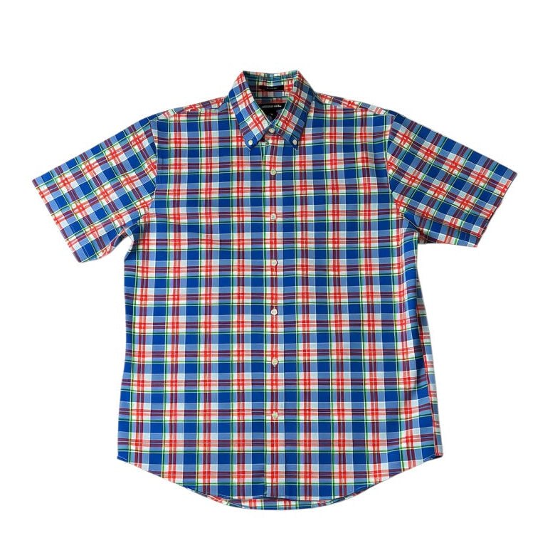 LANDS' END Men’s M Twill Plaid Short Sleeve Shirt, Traditional Fit - Pre-owned