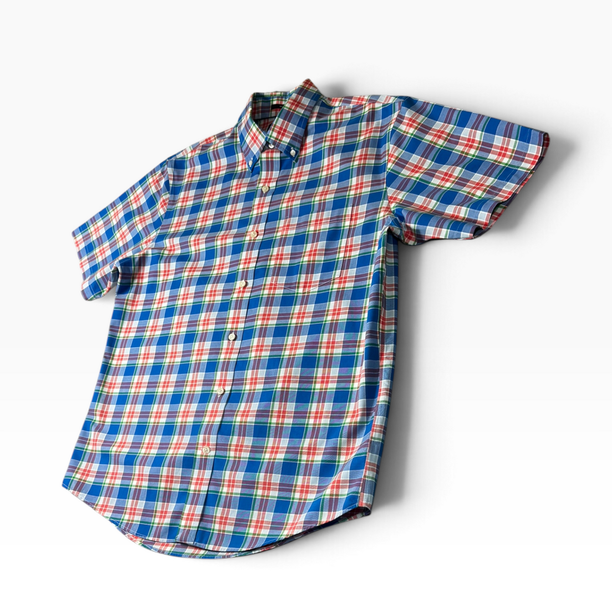 LANDS' END Men’s M Twill Plaid Short Sleeve Shirt, Traditional Fit - Pre-owned
