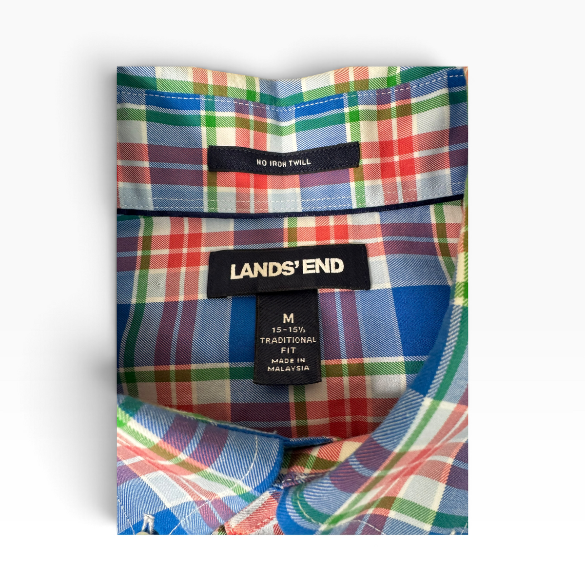 LANDS' END Men’s M Twill Plaid Short Sleeve Shirt, Traditional Fit - Pre-owned