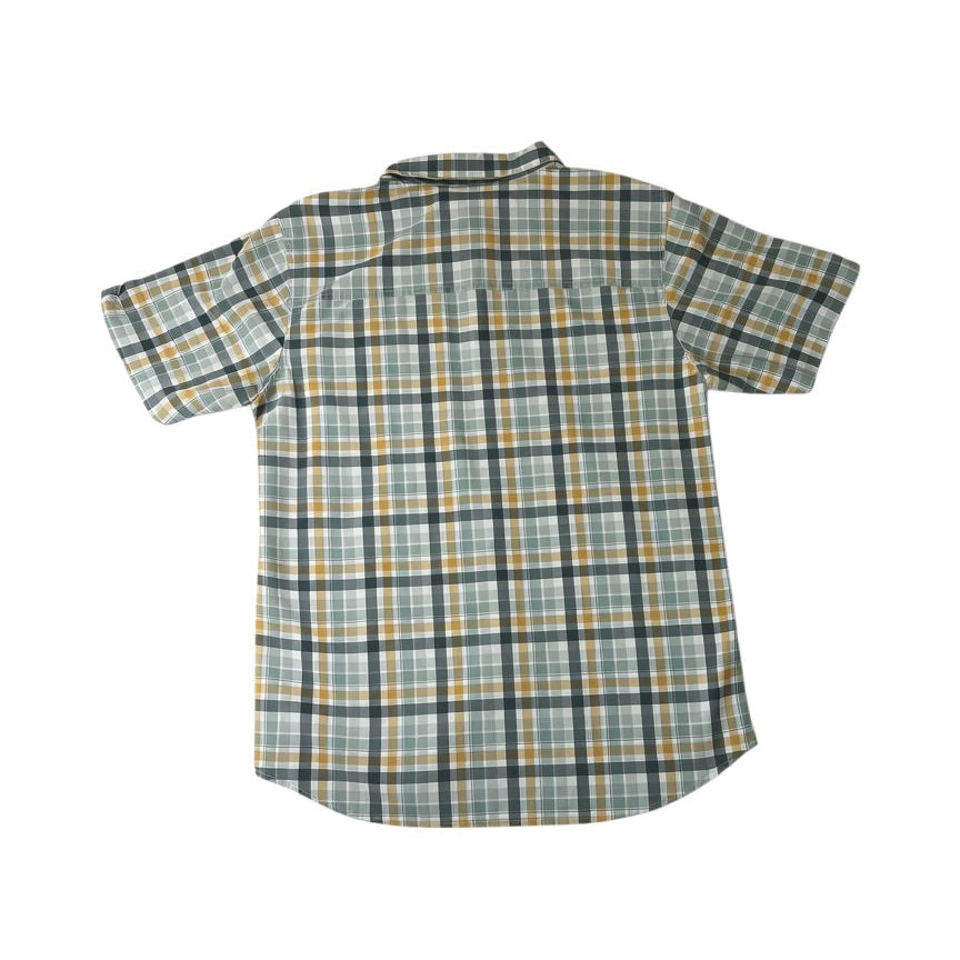 Columbia Men’s Large Plaid Short Sleeve Button-Up Shirt, Green Khaki - Pre-owned