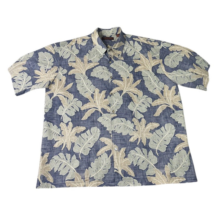 Tori Richard Honolulu Men’s 2XL Blue Tropical Leaf Short Sleeve Shirt -Pre-owned