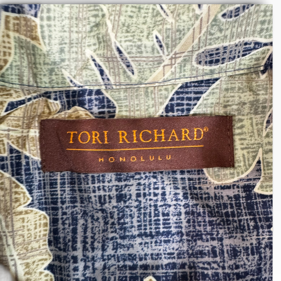 Tori Richard Honolulu Men’s 2XL Blue Tropical Leaf Short Sleeve Shirt -Pre-owned