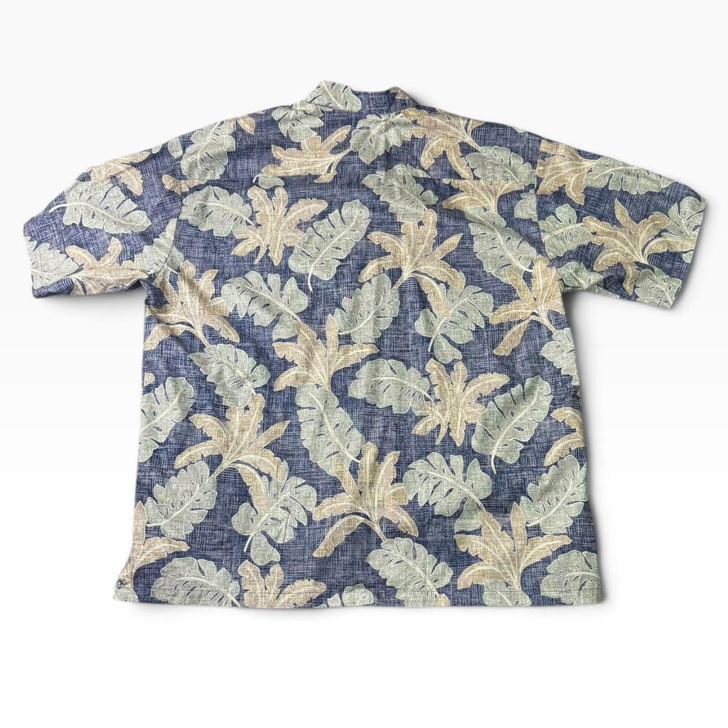Tori Richard Honolulu Men’s 2XL Blue Tropical Leaf Short Sleeve Shirt -Pre-owned
