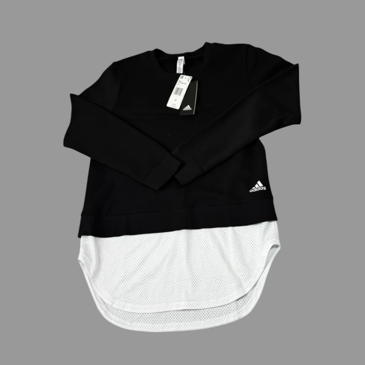 Adidas Women's Black Layer Sweatshirt with White Mesh Hem M - NWT