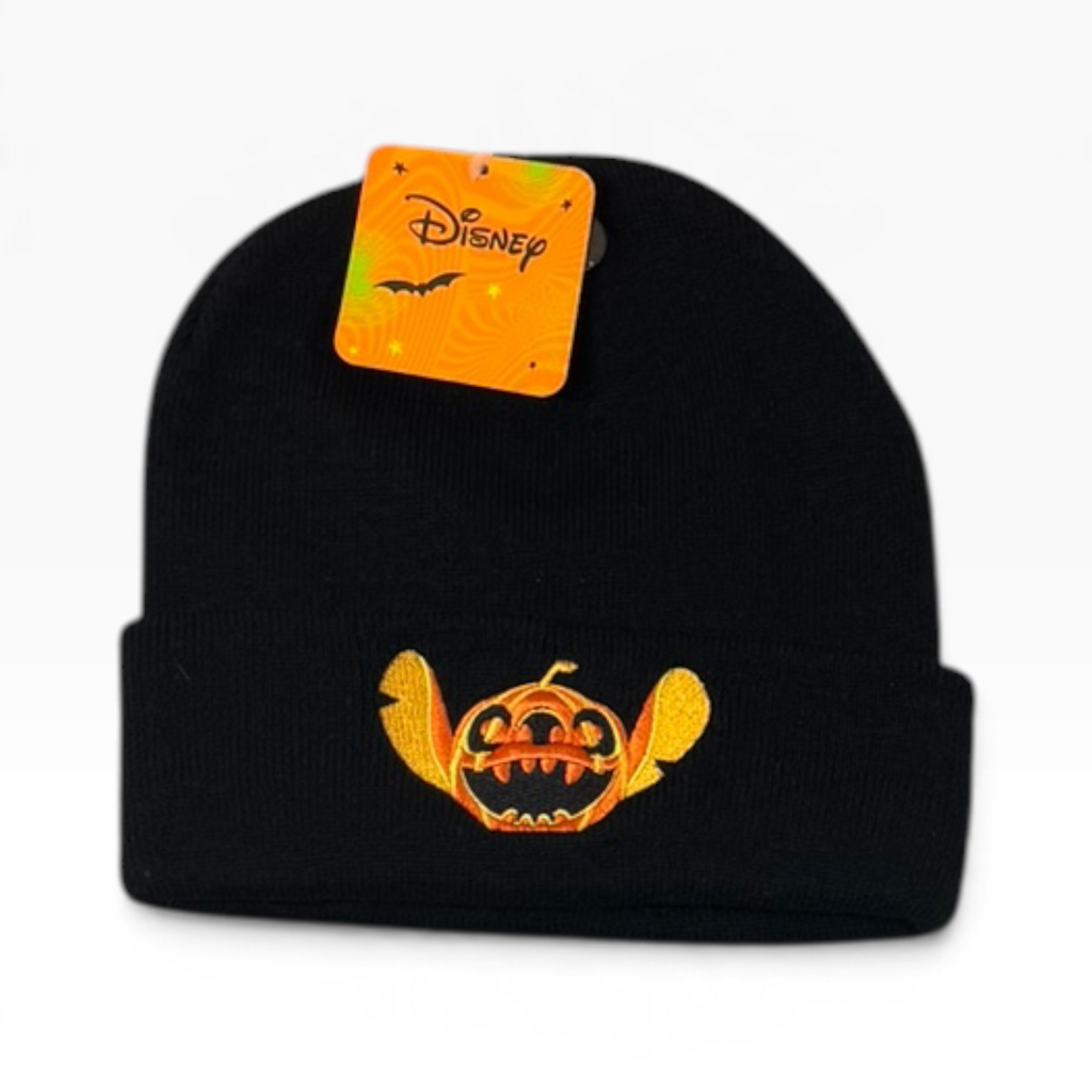 Disney Stitch Pumpkin Halloween Black Cuffed Knit Beanie Hat - New - One size