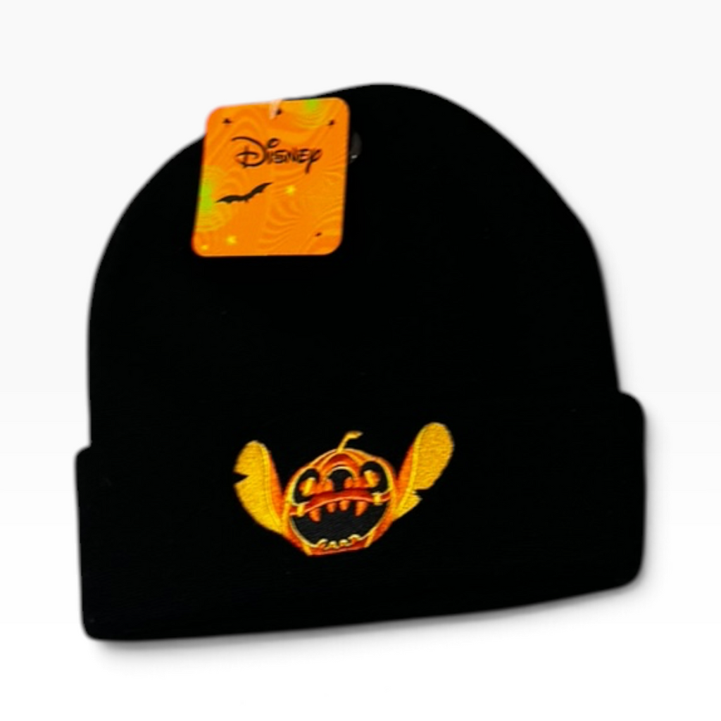 Disney Stitch Pumpkin Halloween Black Cuffed Knit Beanie Hat - New - One size