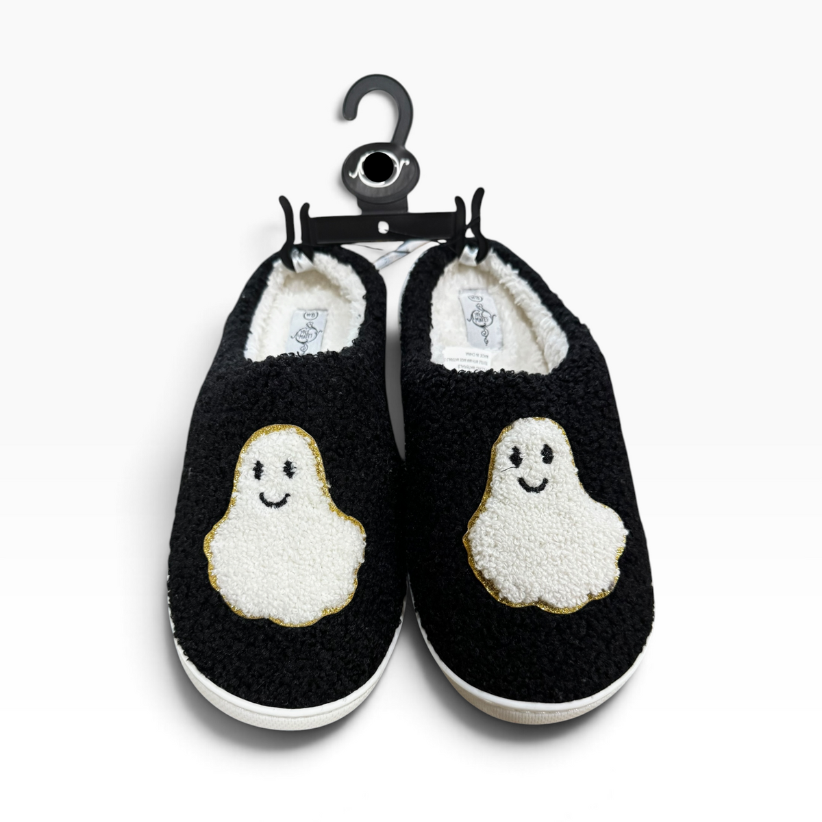 Sole Mates Women’ Black Smiling Ghost Sherpa Slippers - New