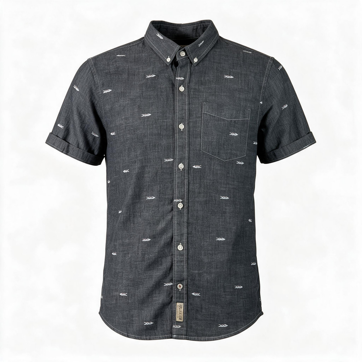 Hollister Men’s L Dark Chambray Arrow Print Short Sleeve Shirt Pre-owned
