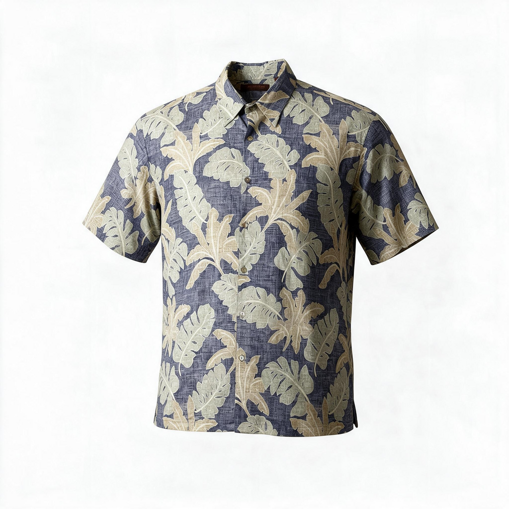 Tori Richard Honolulu Men’s 2XL Blue Tropical Leaf Short Sleeve Shirt -Pre-owned