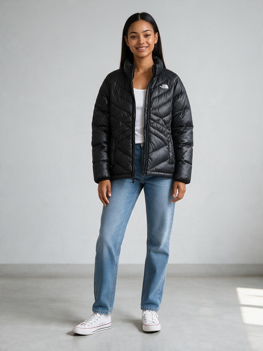 The North Face Black Chevron Quilted Down Jacket Medium - Pre-owned