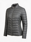 New York & Company Gray Quilted Puffer Jacket Stretch Panels - Pre-owned