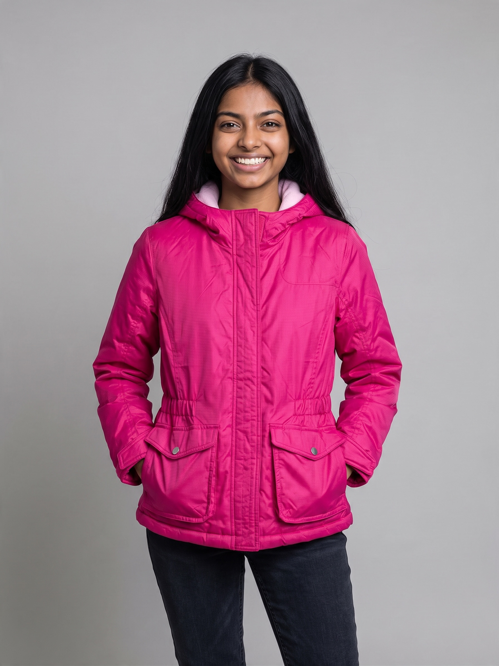 Mountain Xpedition Girls Bright Pink Hooded Winter Coat L 10-12 - Pre-owned