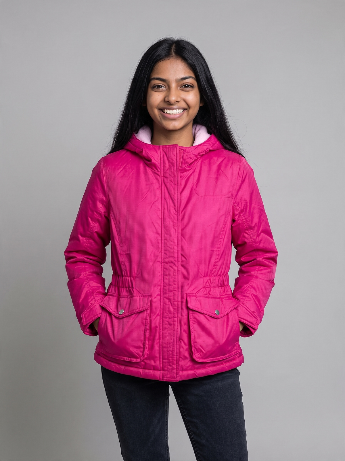 Mountain Xpedition Girls Bright Pink Hooded Winter Coat L 10-12 - Pre-owned