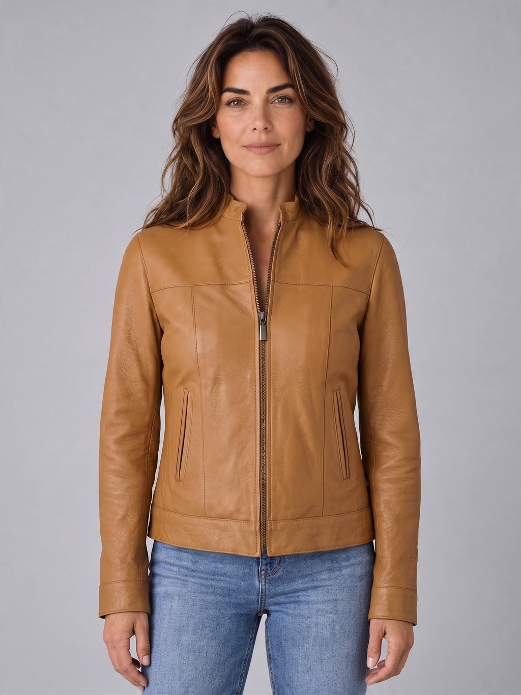 Vintage Leather World New York Tan Leather Jacket M Removable Liner - Pre-owned