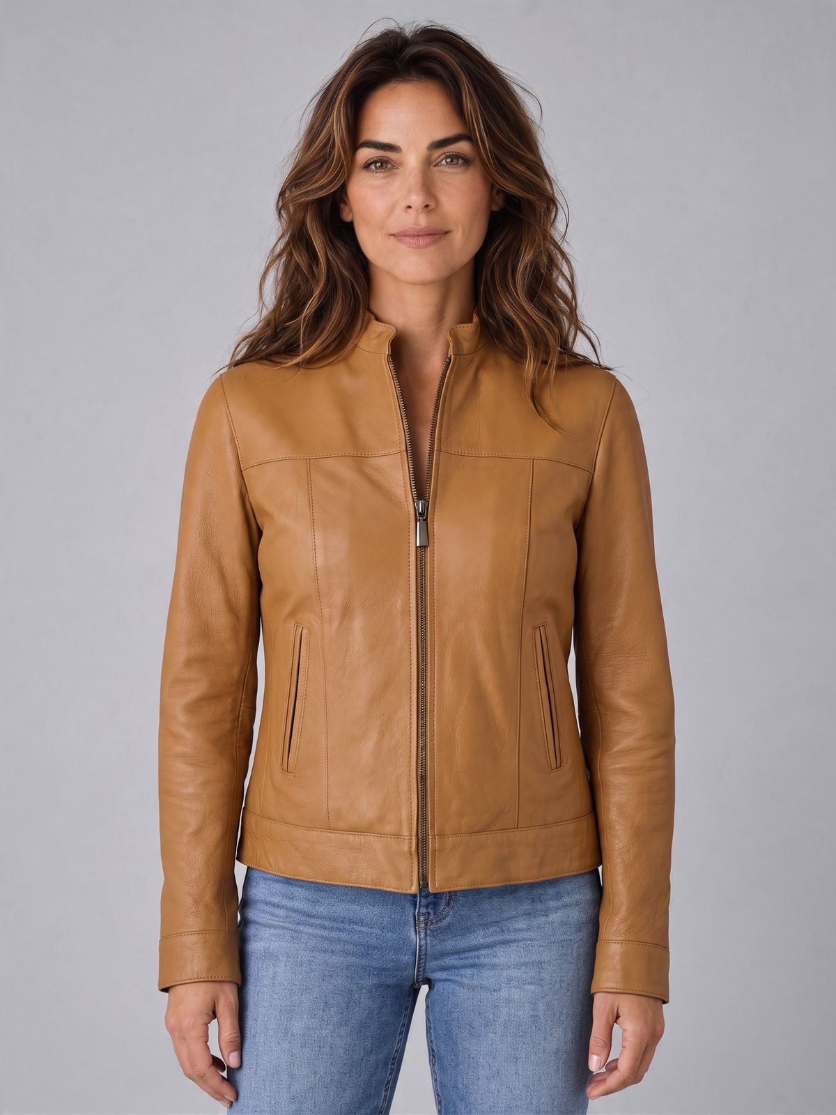 Vintage Leather World New York Tan Leather Jacket M Removable Liner - Pre-owned