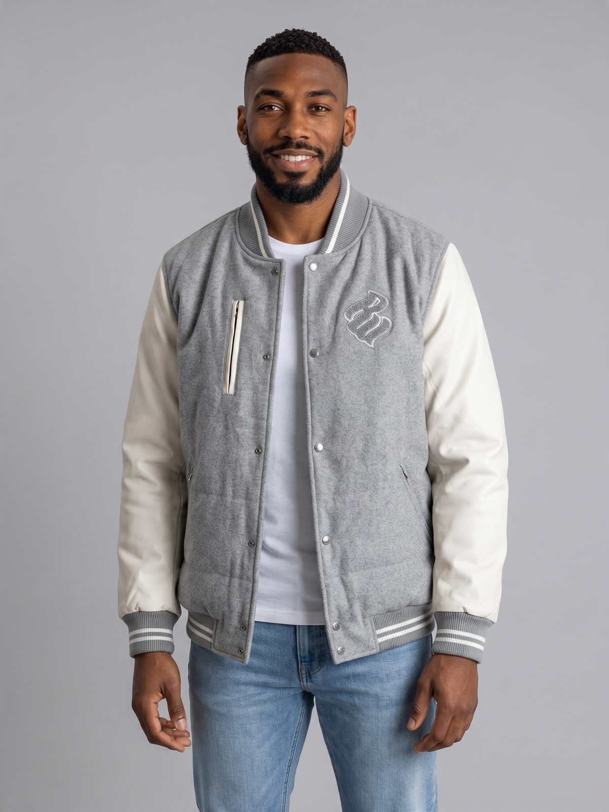 Rocawear Classic Gray White Varsity Jacket XL - Pre-owned