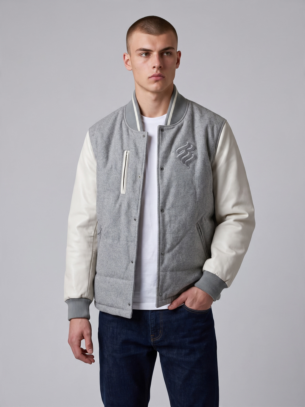 Rocawear Classic Gray White Varsity Jacket XL - Pre-owned
