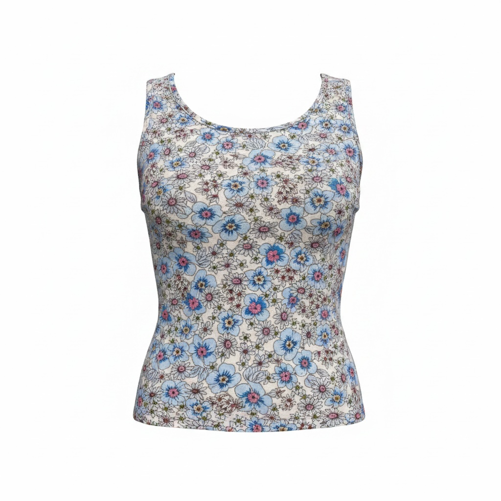 Women's Floral Sleeveless Tank Top Blue Pink Flower Print NWT