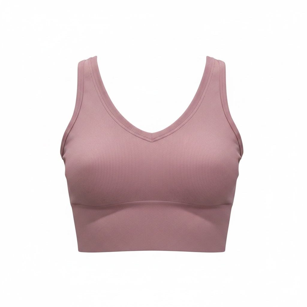 Ribbed V-Neck Cropped Tank Top – Pink