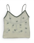 Camiseta sin mangas con bordado de mariposa acanalado para adolescentes – Marfil/Verde salvia – Nuevo con etiquetas
