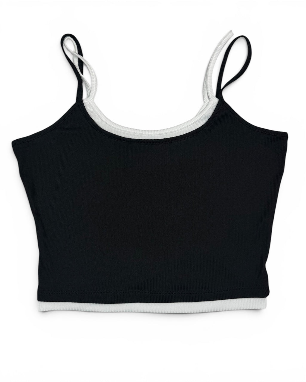 Women's Black & White Double Layer Ribbed Crop Tank Top – NWT