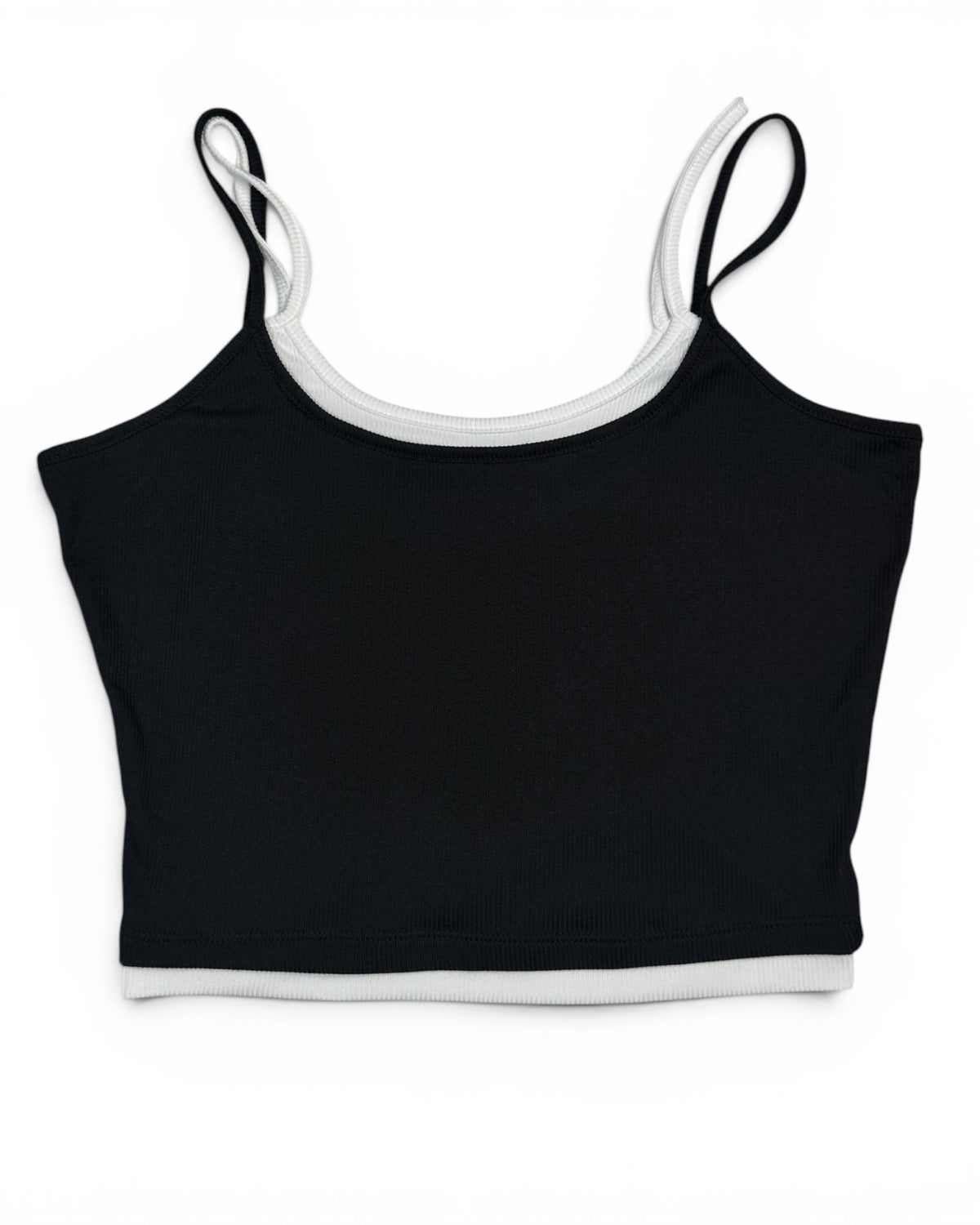 Women's Black & White Double Layer Ribbed Crop Tank Top – NWT