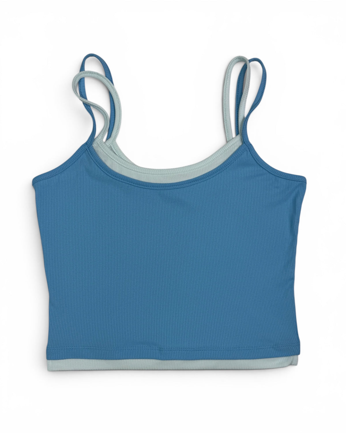 Women's Blue & White Double Layer Ribbed Crop Tank Top - Medium