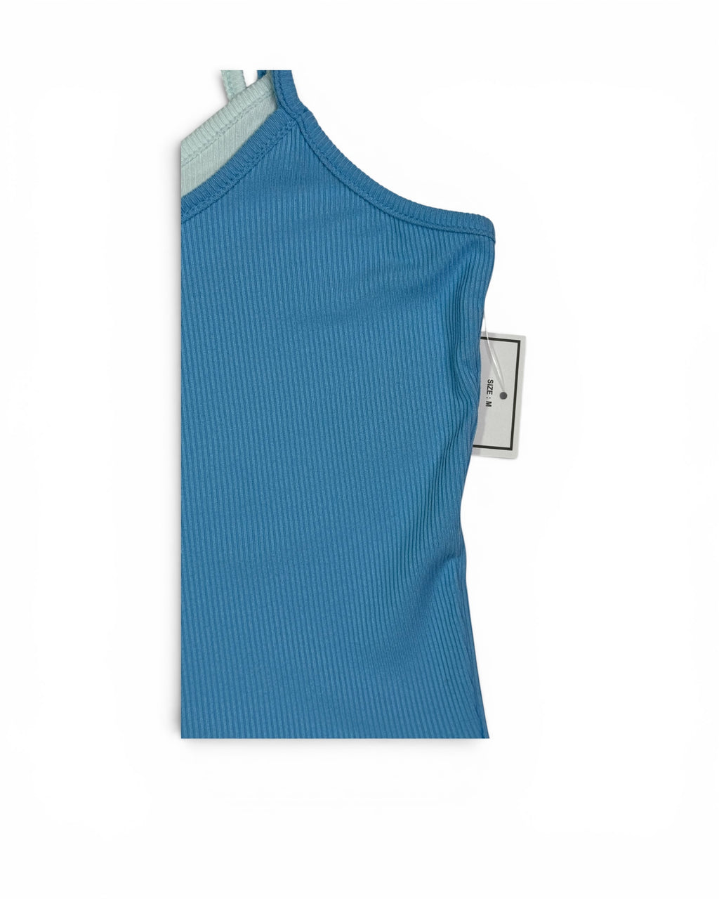 Women's Blue & White Double Layer Ribbed Crop Tank Top - Medium