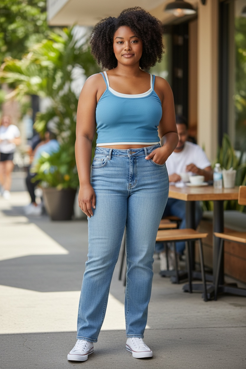 Women's Blue & White Double Layer Ribbed Crop Tank Top - Medium