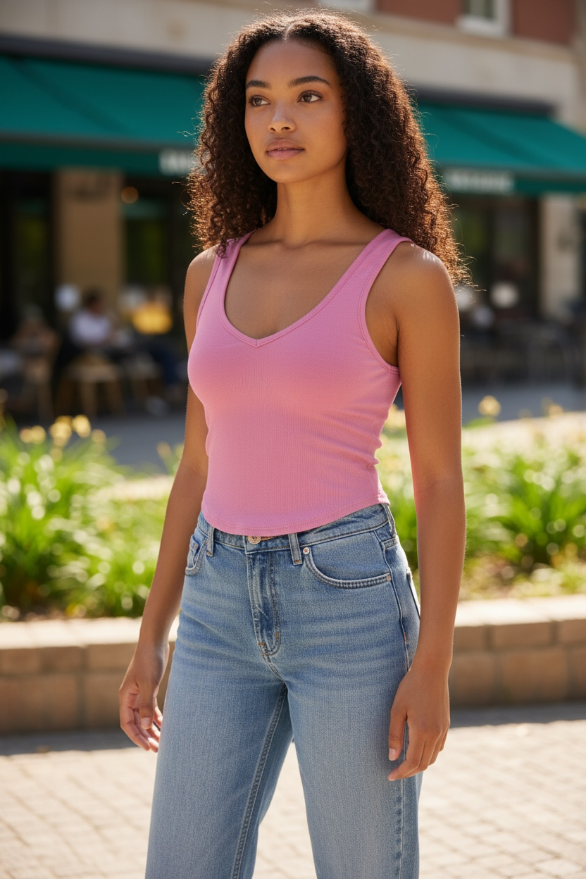 Women's Pink Ribbed Seamless Tank Top - Size Large