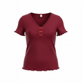 Top de mujer acanalado color burdeos con escote en V y detalle de botón de rosa NWT
