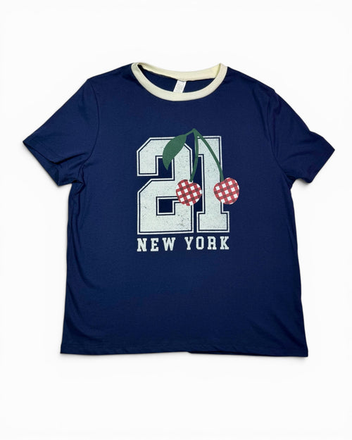 21 New York Cherry Graphic Ringer T-Shirt Size Large