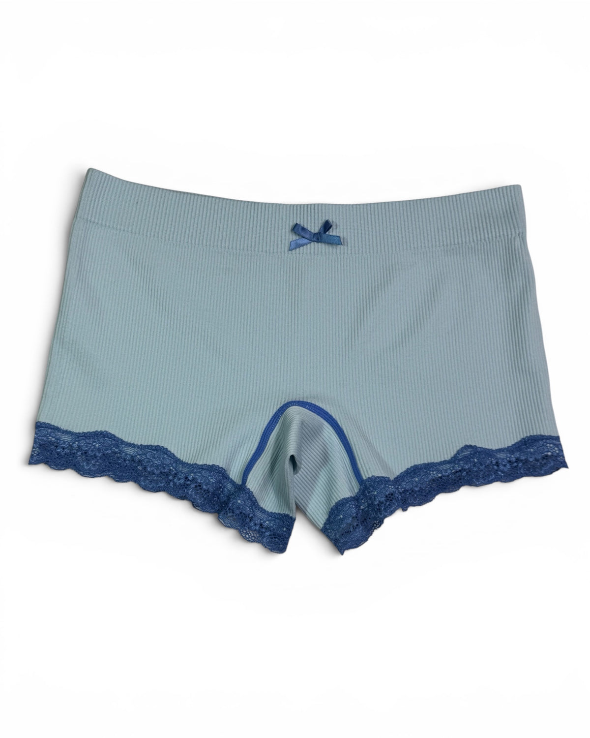 Women's Light Blue Ribbed Lounge Boyshorts with Lace Trim – New With Tags