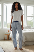 Pantalones de dormir/descanso de mujer a rayas diplomáticas azules NWT