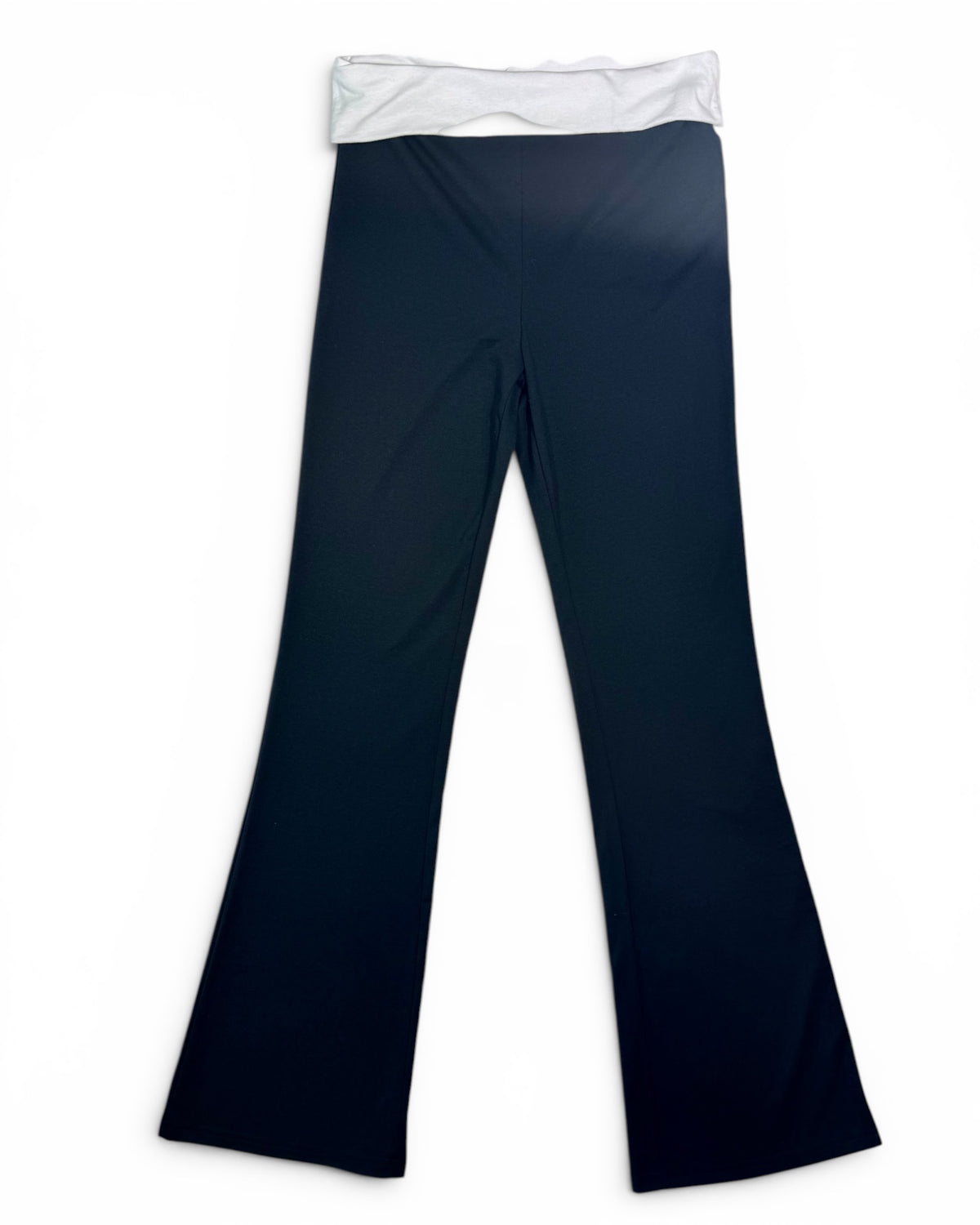 Black Fold-Over Waist Flare Yoga Pants
