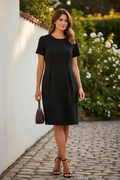 Leslie Fay Black Textured Sheath Dress with Subtle Sparkle Accents - NWT - Size 8 Petite