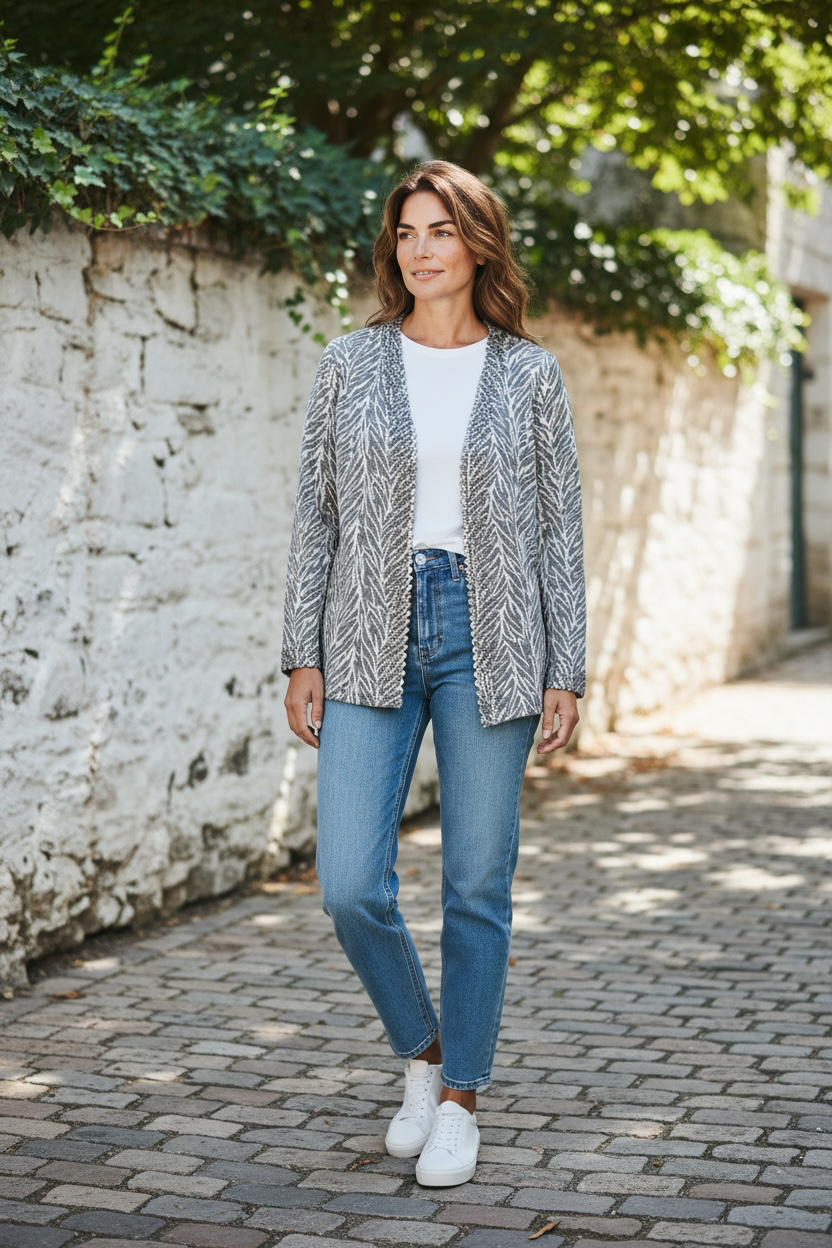 Chances R Silver Gray Textured Open Front Cardigan Sweater/Jacket NWT Size Petite Large