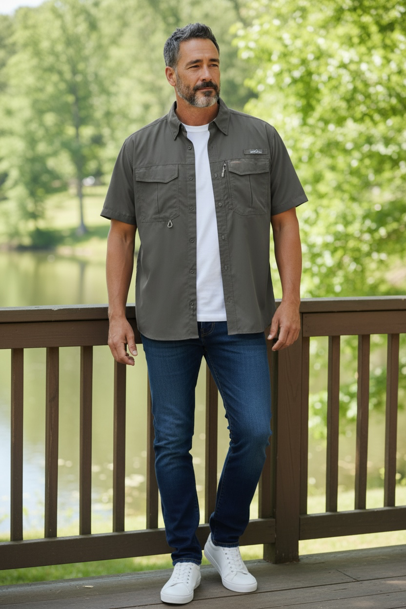 Eddie Bauer Performance Shirt Men's Large Charcoal Gray NWT