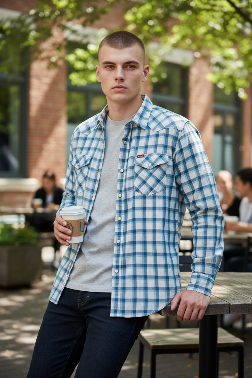 Wrangler Five Star Premium Men's Long Sleeve Plaid Button-Up Shirt - Large