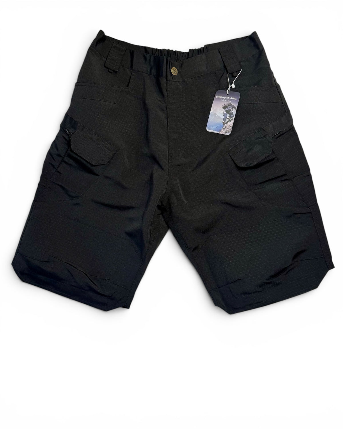 Men's Black Outdoor Cargo Shorts with Utility Pockets - Size Large